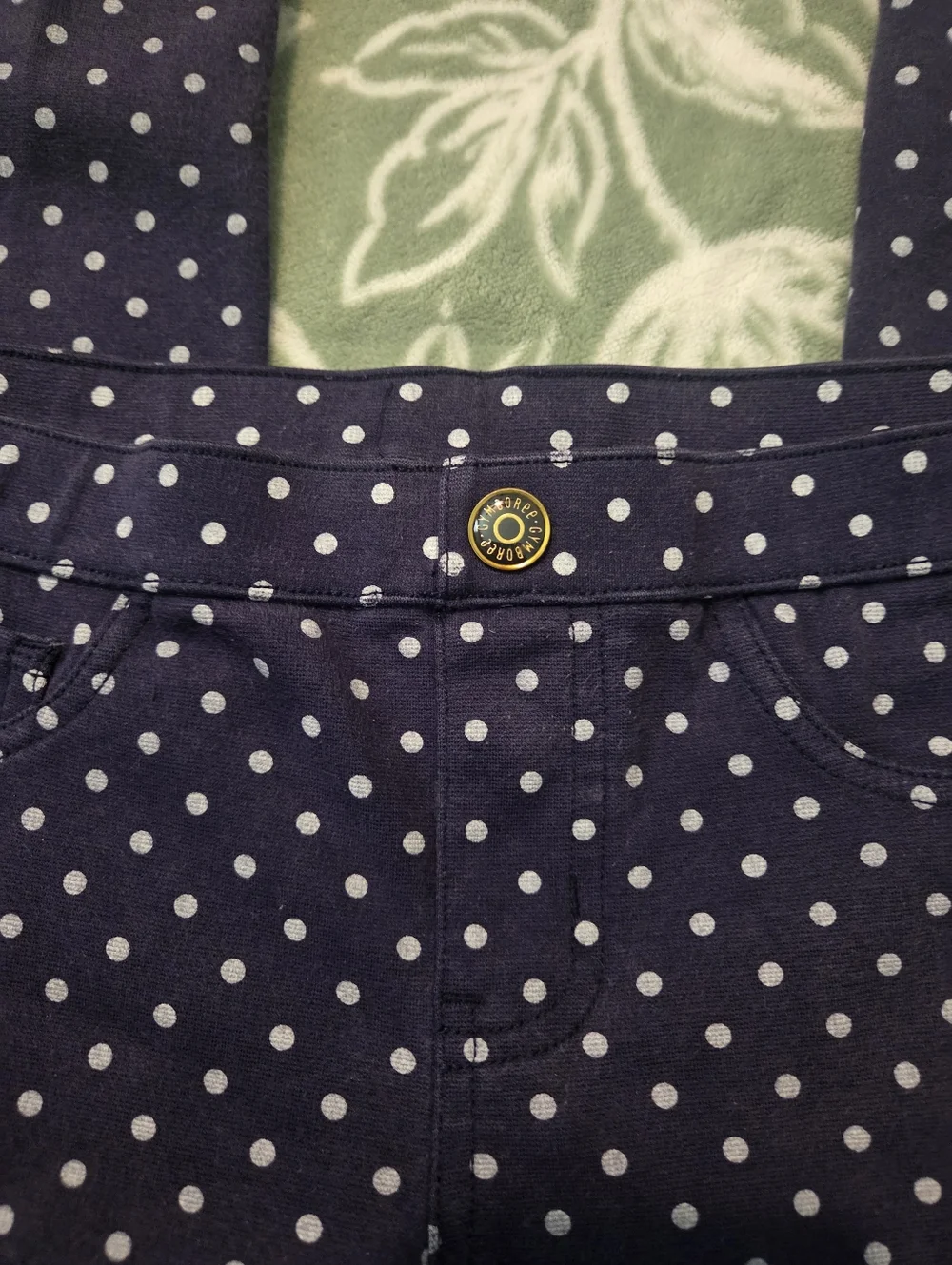 Gymboree Girls Size 10 Navy Blue White Polka Dot Slim Fit Jeggings Stretch Pants - Picture 2 of 6